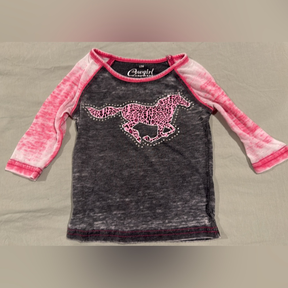 Cowgirl Tuff Kids Pink and Gray Long Sleeve Shirt